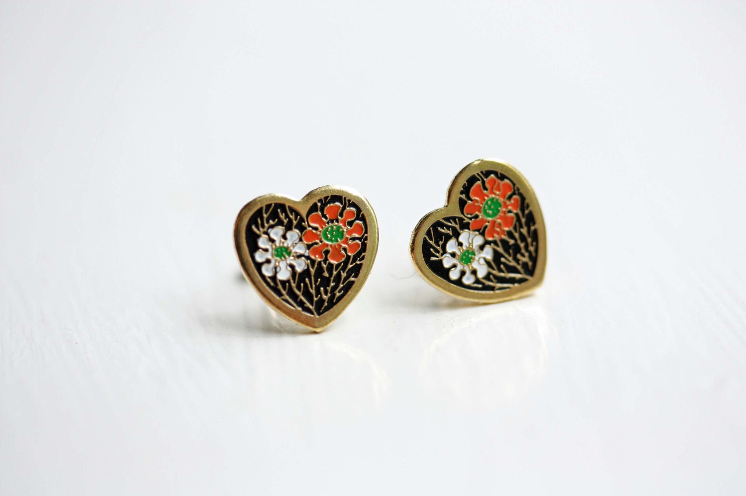 Orange and White Heart Studs