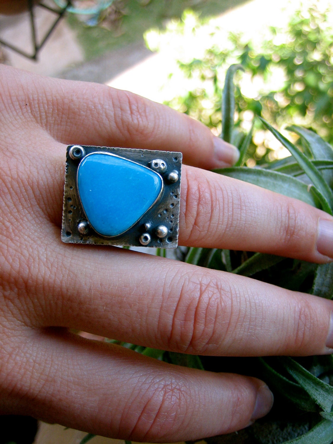 SALE Sterling Silver Kingman Turquoise Wide Band Ring by Sierra Keylin Jewelry
