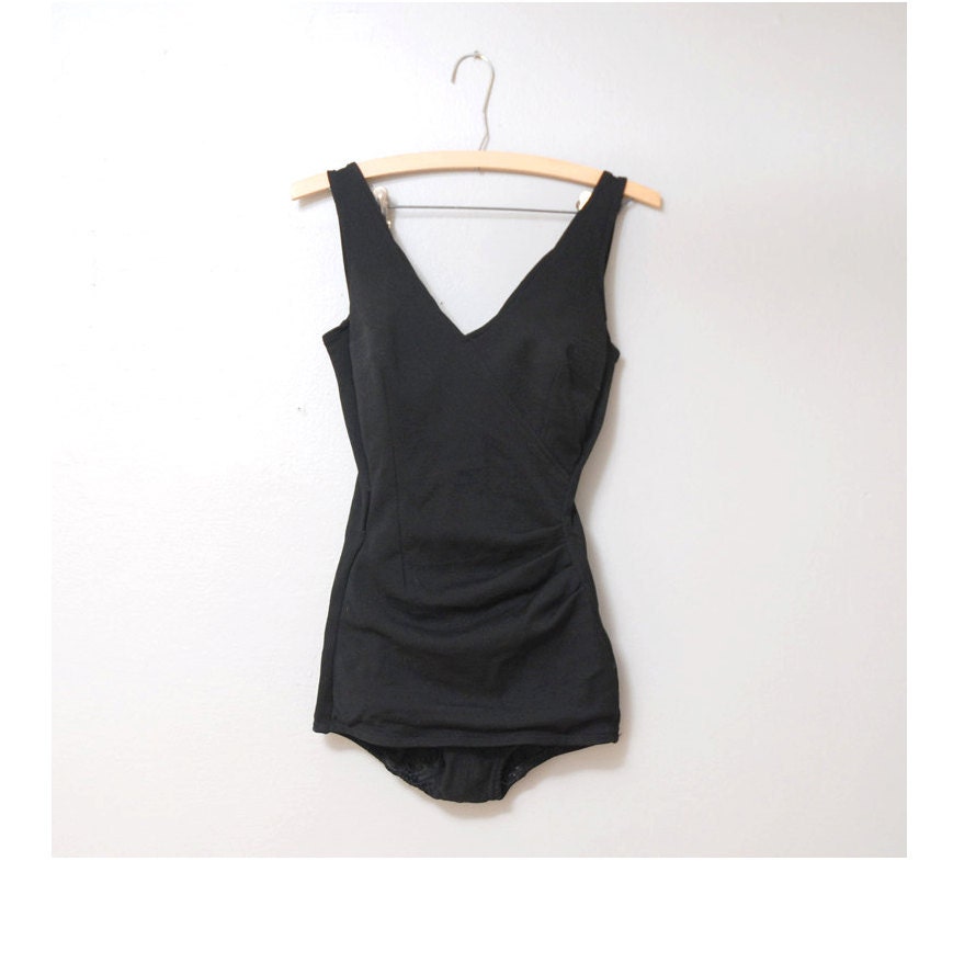1950s Swimsuit - Black Bullet Bra Bathing Suit