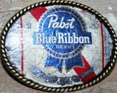 Recycled Beer Label Belt Buckle --- PABST Blue Ribbon --- by pure garage PBR