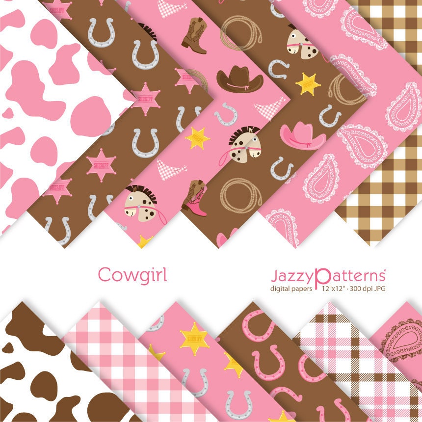 Cowgirl digital scrapbooking paper pack DP083 instant download