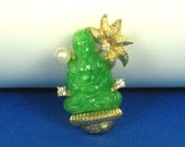 Vintage Jomaz Deity Buddha Pin with Faux Pearls