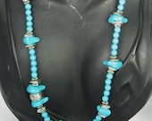 Vintage Native American Style Turquoise Plastic and Silver Necklace