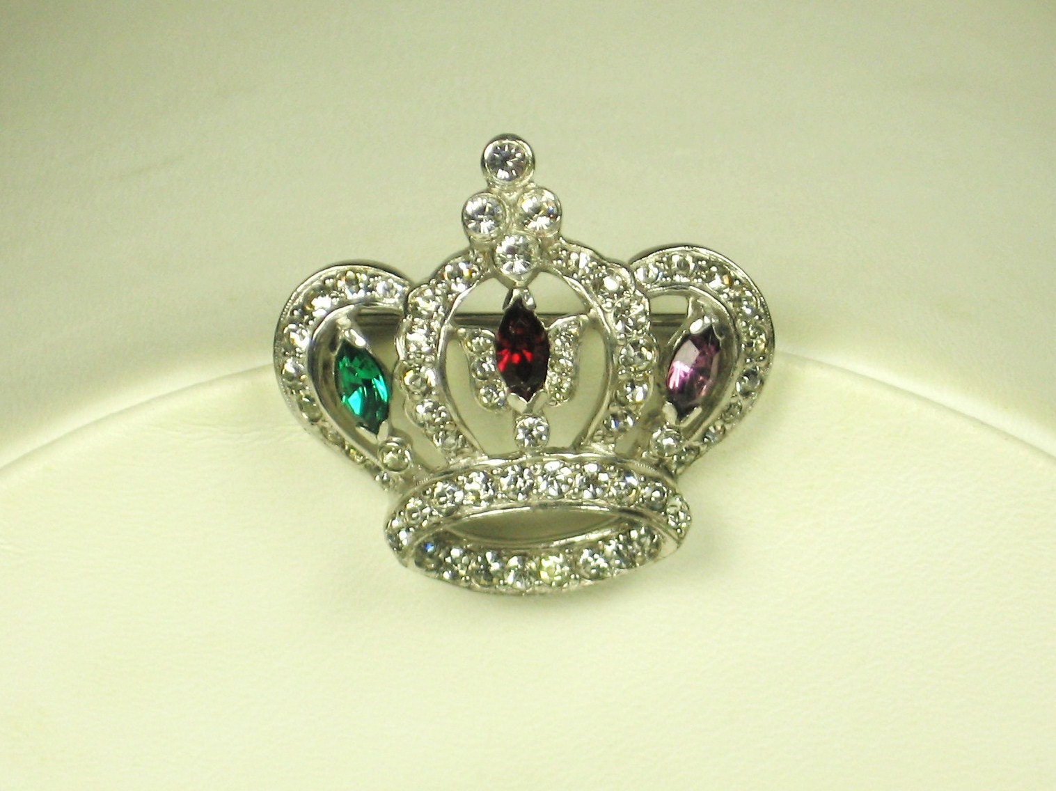 Mazer Brothers Rhodium Metal and Rhinestone Crown Pin