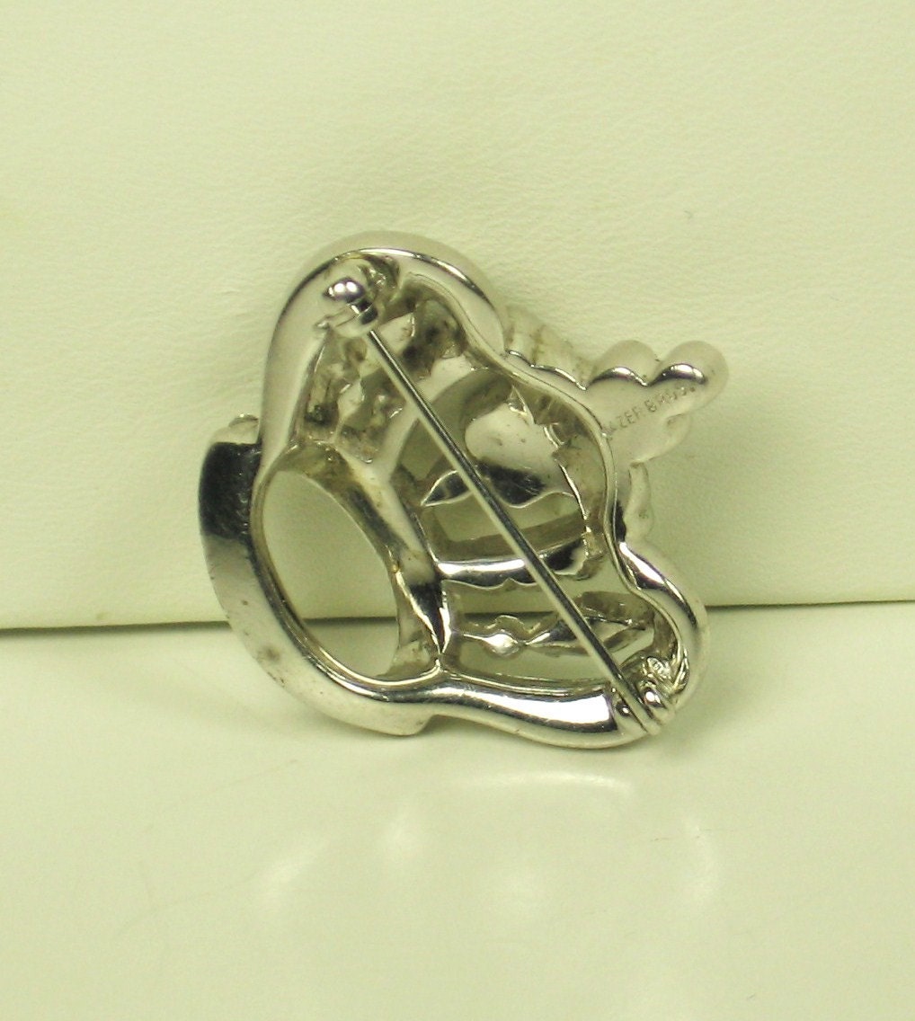 Mazer Brothers Rhodium Metal and Rhinestone Crown Pin