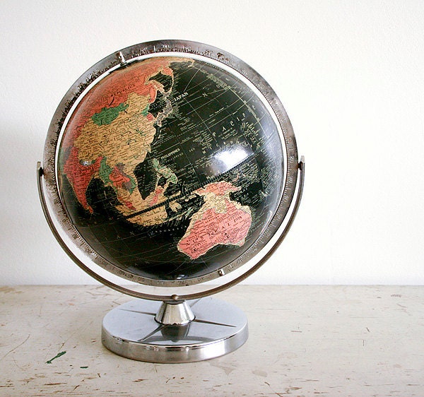 Vintage Black Oceans Globe - 1960 Replogle Starlight Globe