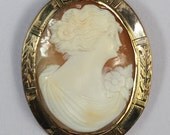 Vintage Cameo GF Pendant Brooch with Chain Krementz
