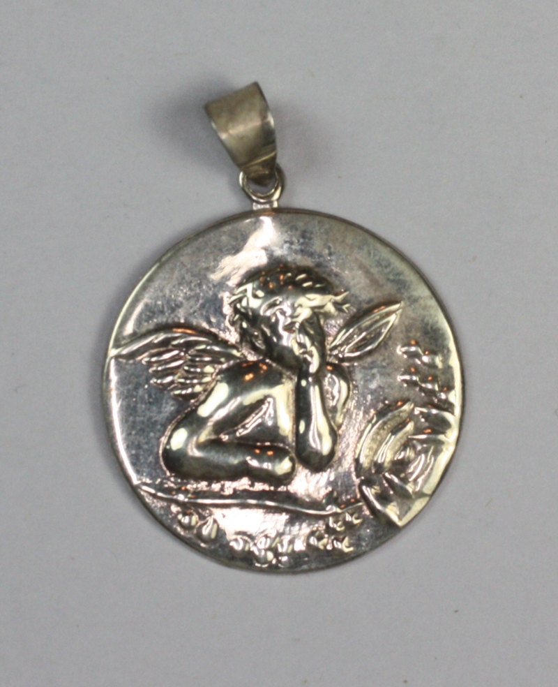 Vintage Cherub  Angel Pendant Sterling Silver