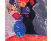 Fine Art Giclee Print of original  Floral Monoprint with collage