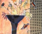 Floral Study - Dry Point Etching with Collage