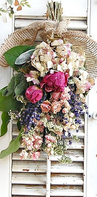Dried Flower Bouquet Dried Flower Arrangement  with Dried Roses , Peonies, Farmhouse Decor
