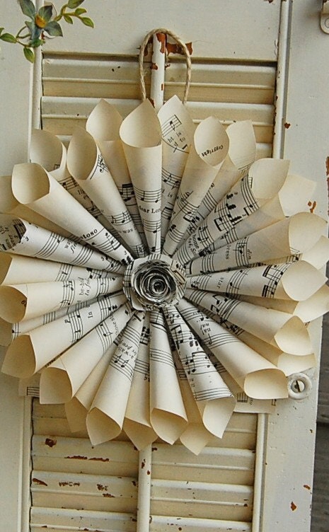 Sheet Music Wreath Vintage Hymnal wtih paper Rose