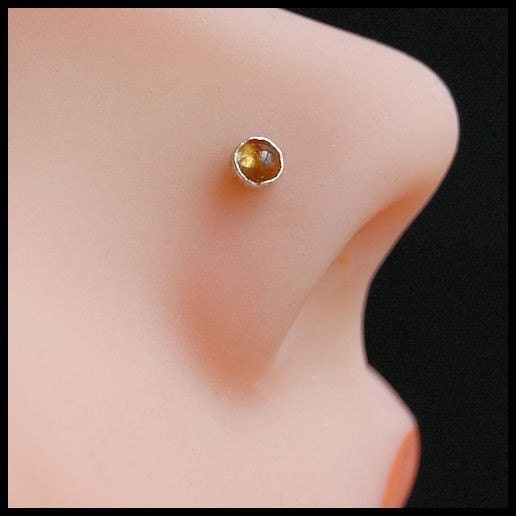 Citrine Nose Stud Set in Sterling Silver - L or Screw End CUSTOMIZE