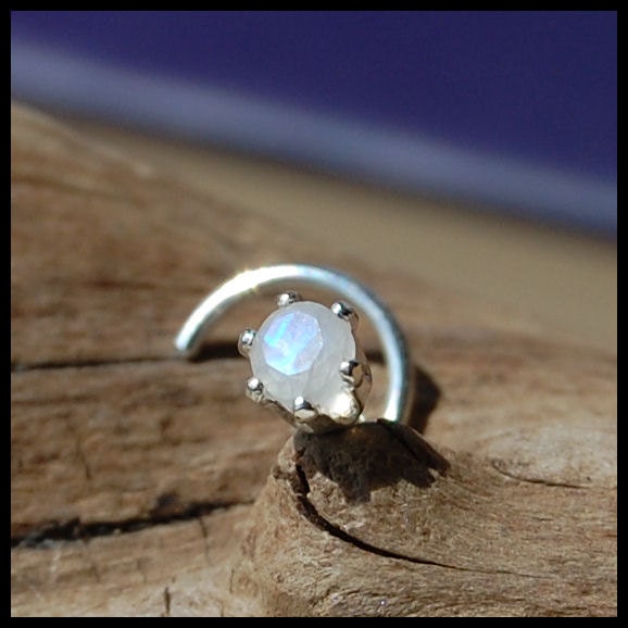 Rainbow Moonstone and Sterling Claw Set Nose Stud - CUSTOMIZE