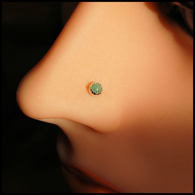 Nose Stud / Nose Screw / 3mm Aventurine in Sterling Silver Serrated Bezel - L or Screw End CUSTOMIZE