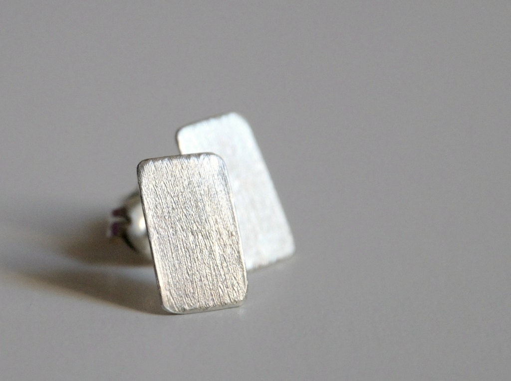 Sterling silver post earrings - brushed rectangles