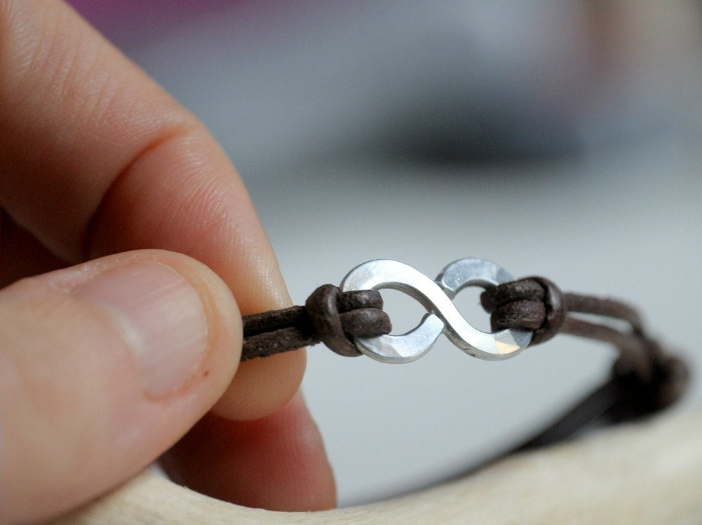 For Him Infinity Bracelet - Leather and Aluminium wire - Men and Unisex bracelet - Made to Order