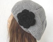 Slouchy Knit Hat - Hand Knit Hat - Womens hat- beret in Silver  Gray - womens Slouch Beanie    Fashion gifts  Winter Accessories