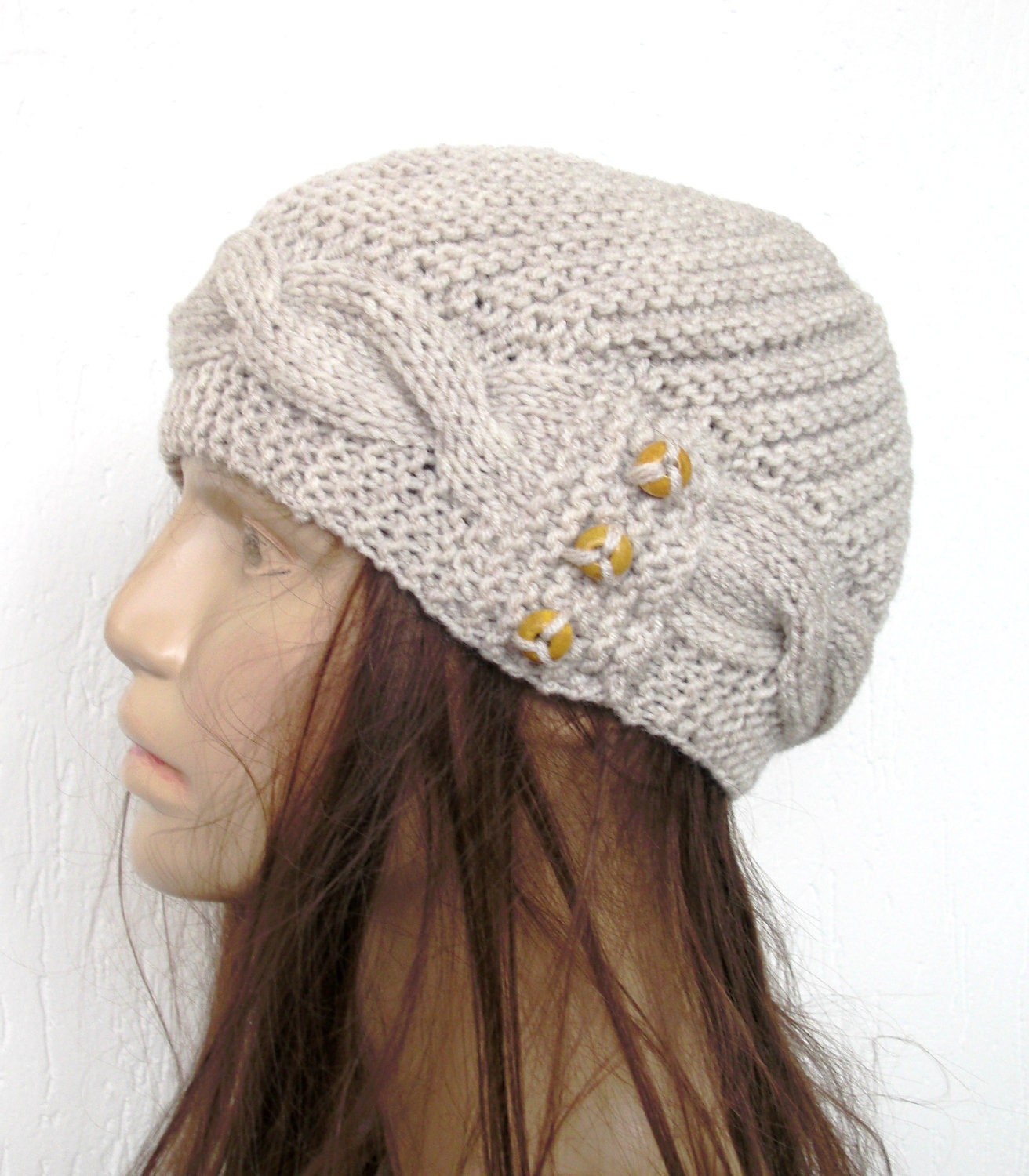 Hand Knit Hat- Cloche Hat in wheat Beige Womens cable knit Hat Fall Autumn Winter Accessories Fashion Hat