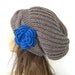 Hand Knit Hat- Womens hat - chunky knit Slouchy Beanie  Slouch  Hat Flower  Fall Winter Accessories  beret taupe Autumn Fashion