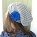 Hand Knit Hat- Womens hat - chunky knit Slouchy Beanie Slouch Hat Flower Winter Accessories knitted beret silver gray Autumn Fashion