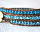 Royal Blue Czech Glass Bead and Waxed Cotton Wrap Bracelet