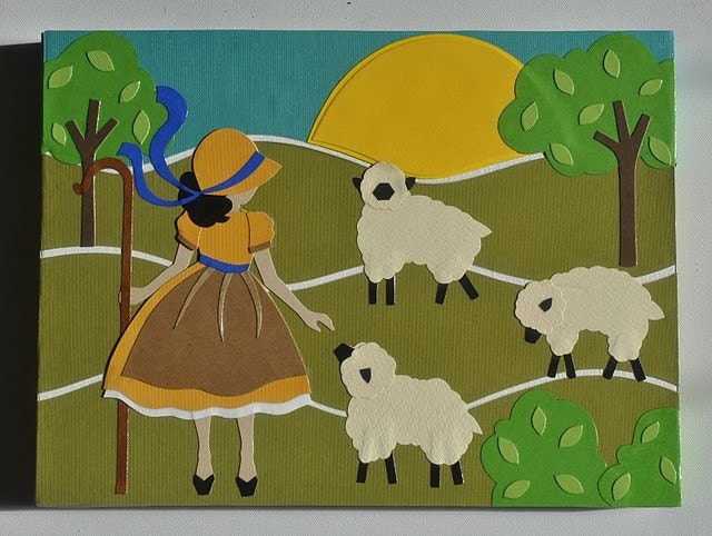 Original Retro Vintage Mod Collage Art on Canvas - Little Bo Peep - 9x12