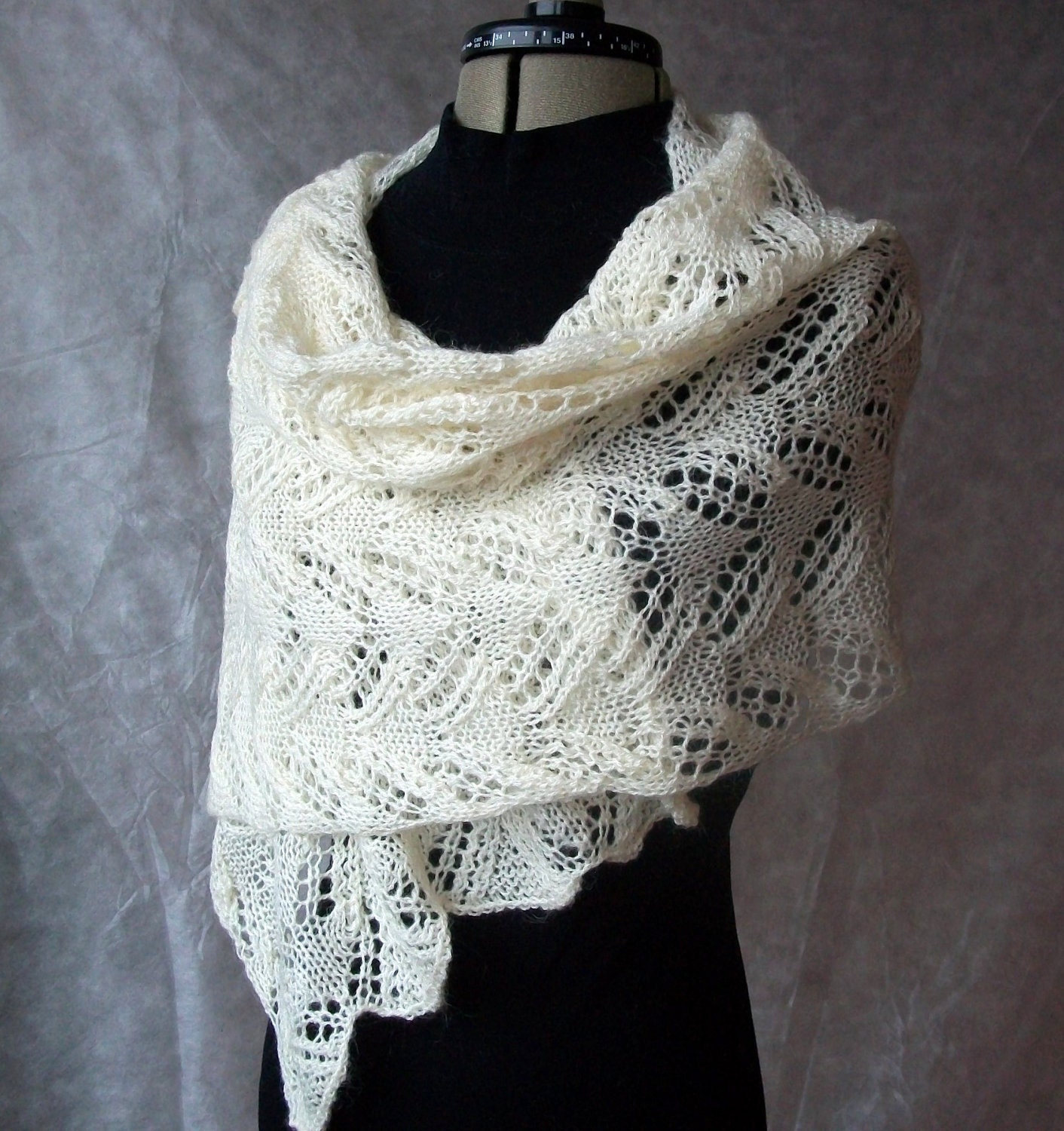Hand knitted shawl scarf mohair wool Made to order