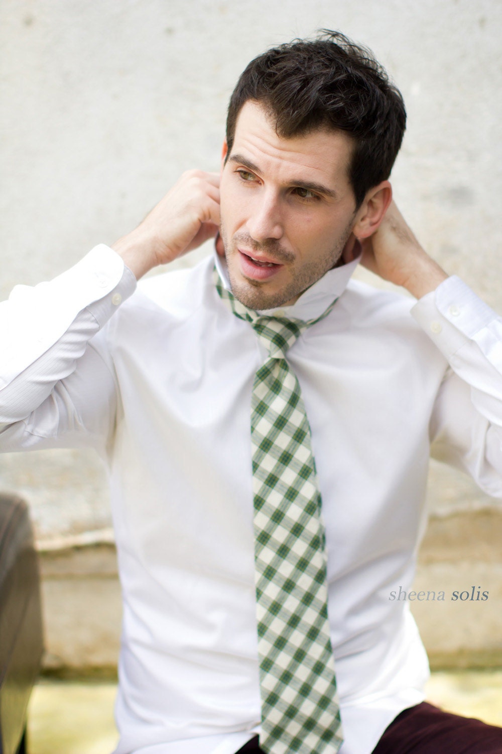 Green Plaid Men's Necktie By Sheeena Espiritu Solis