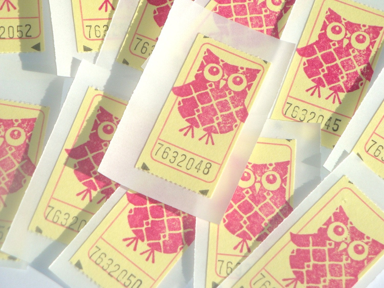 Patchwork Owl Carnival Ticket Stickers // Envelope Seals // Set of 12