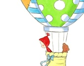 Baby Boy in Hot Air Balloon - TO THE CLOUDS - 5x7 Art Print
