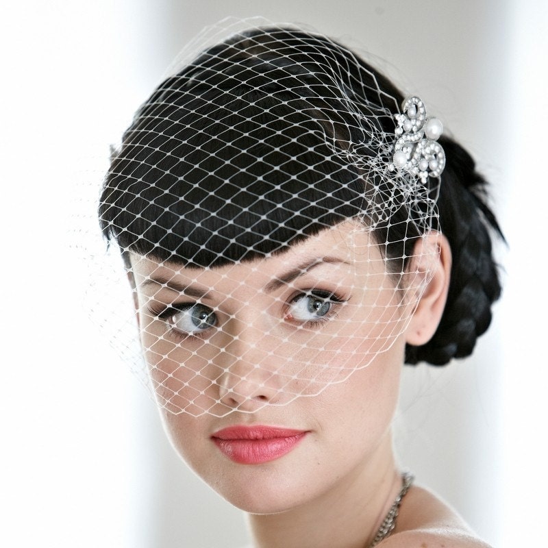 Edith Birdcage blusher Veil, wedding veil, bridal veil, deco, ivory veil.  Wedding hair accessory Bridal hair accessory Ready to ship