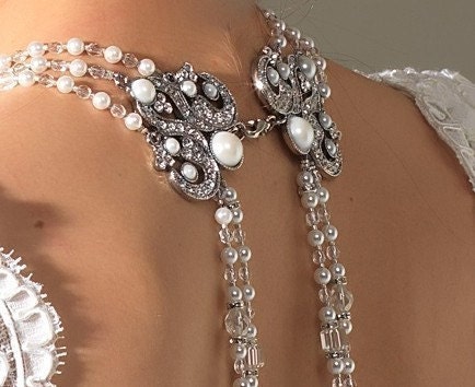 Divine Deco Claudette necklace with amazing back detail nl3021 black tie Art Deco 1920's