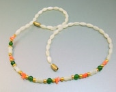 Mother of Pearl Coral Jade Green Bead Necklace