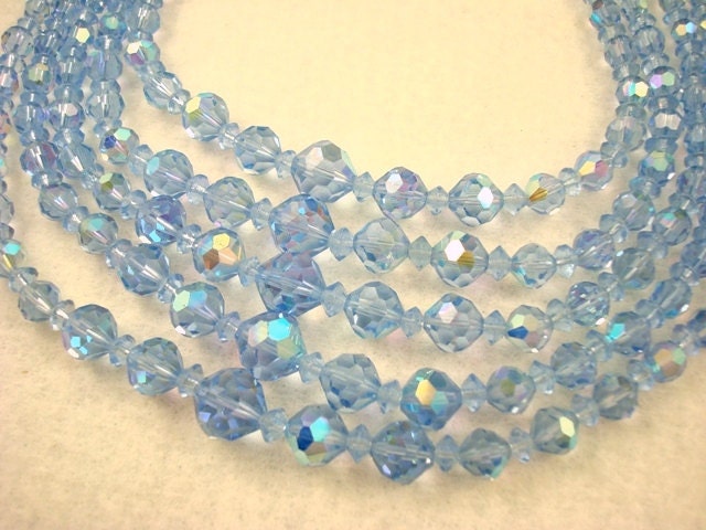 RESERVED FOR WISHINME - Vintage Blue Aurora Borealis Crystals Parure Set