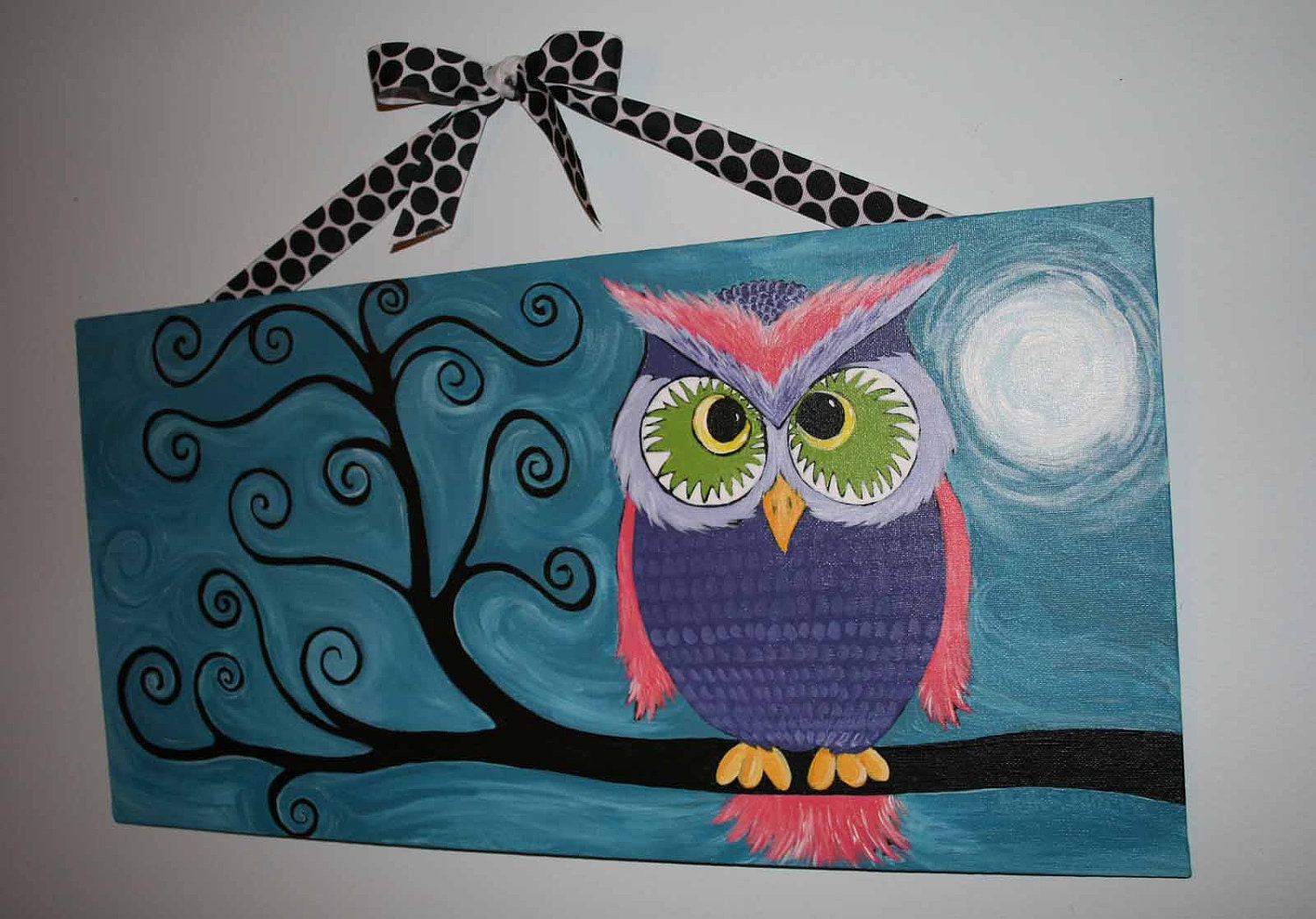 Whimsical Owl Painting in a Tree Original on Canvas Board