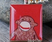 TINY SOCK MONKEY Kids Handmade Animal Scrabble Tile Art Pendant Charm Jewelry Necklace
