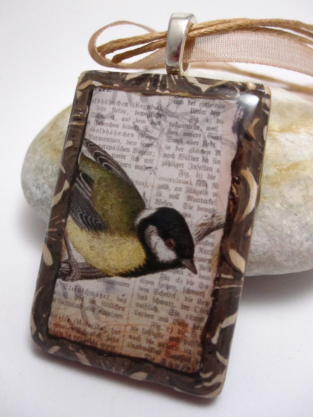 Bird Pendant Polymer Clay Necklace Chickadee