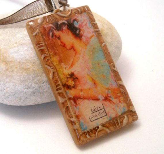 Fairy Pendant Polymer Clay Necklace Antiqued