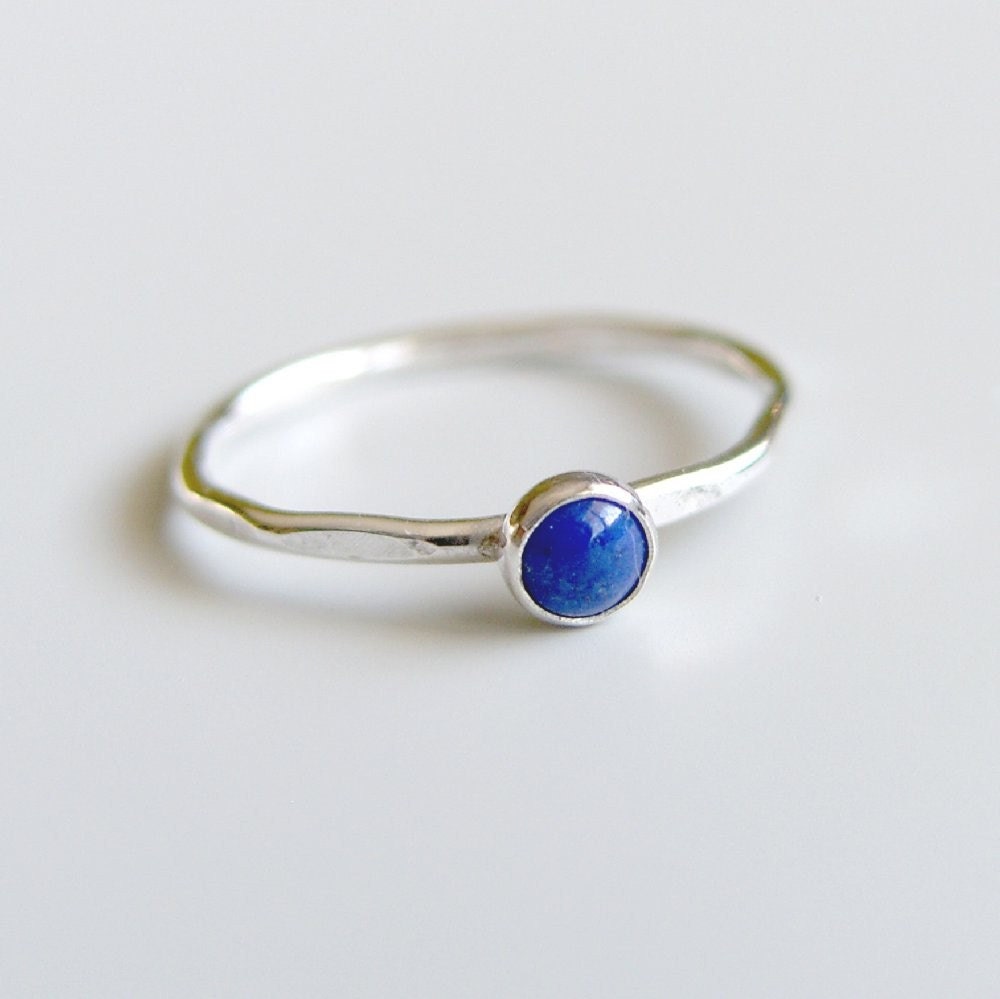 Blue Lapis Lazuli Ring Sterling Silver Bezel Set Stone