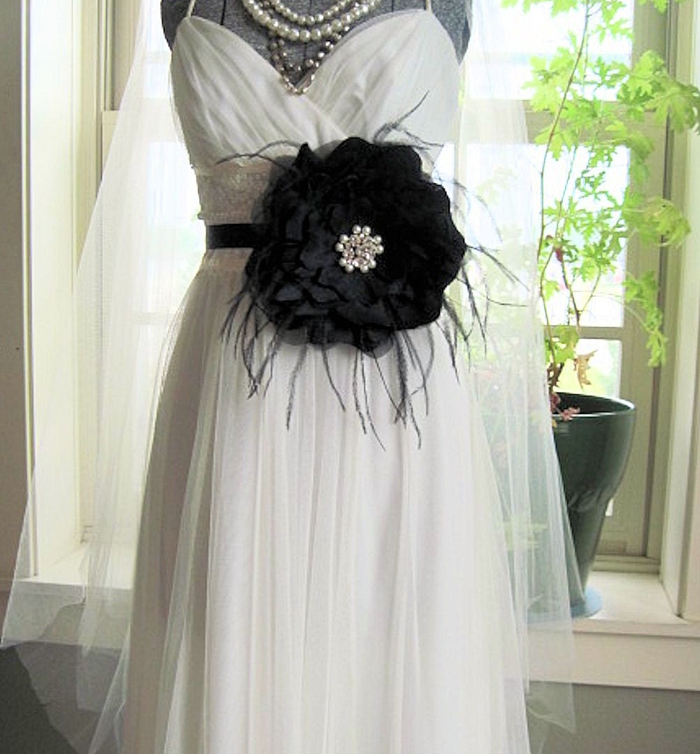 Beauty Luxe bridal flower sash or brooch in Black