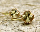 Dangle Earrings with Dorian Cut Smoky Quartz in Two-Tone 14K Rose and Yellow Gold in Hand Crafted Baskets with Scrolls