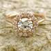 Handmade Round Moissanite and Diamond Engagement Ring in 14K Rose Gold - Other Gems and Colors Available