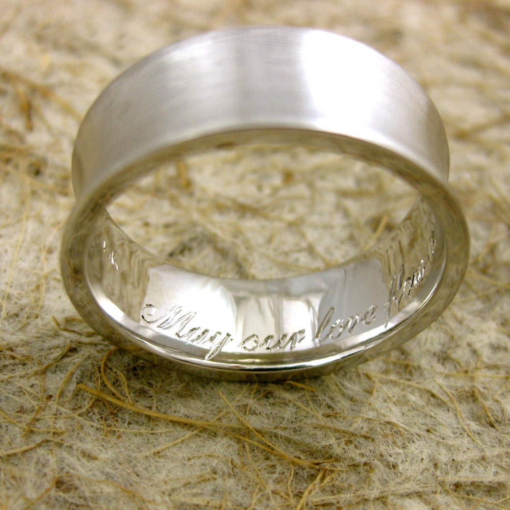Personalized Pair of Concave Finger Print Wedding or Anniversary Rings in 14K White Gold Matte Size 11/8mm 5/5.5mm