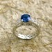 Blue Sapphire and Diamond Lucida-Style Engagement Ring with Scrolls in 14K White Gold