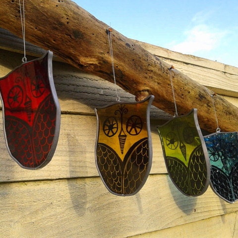 Stained Glass Hand Painted Owl Suncatcher