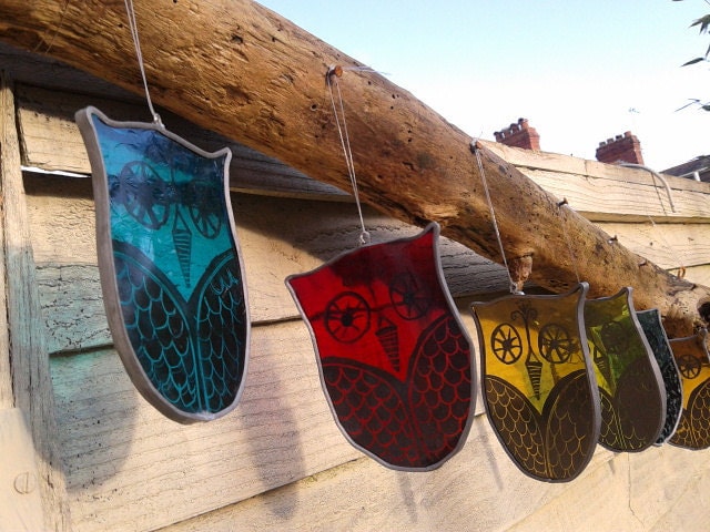 Stained Glass Hand Painted Owl Suncatcher