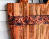 Halloween Knitting Tote Bag Orange & Black Stripes with Spider Webs - Perfect Handbag Knitting Tote Combo by KnitzyBlonde