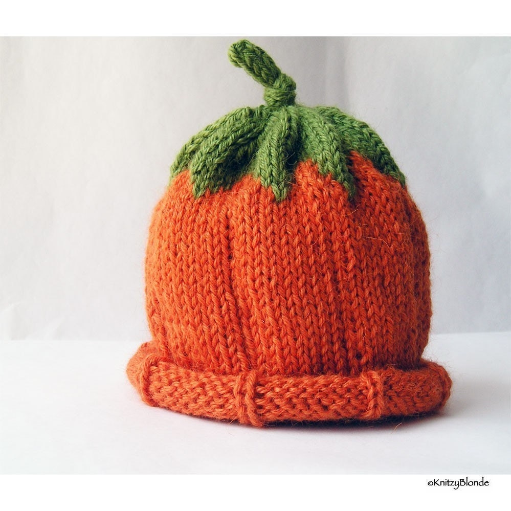 Baby Pumpkin Hat, Custom Halloween Photo Prop, You Choose Size, Hand Knit