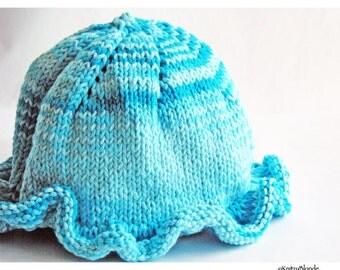 Baby Sun Hat, Ruffle Brim, Photo Prop, Cotton Yarn, Bright Turquoise Blue, Summer Beach Cap